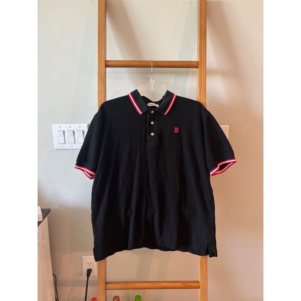 Bally Switzerland Mens 3XL Black Red Cotton Polo Shirt M5CC265F Made in Italy